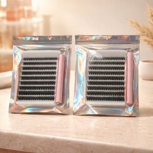 Individual False Eyelash Fans with Pink Applicator - Black Lashes